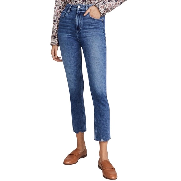 PAIGE Denim - Paige Medium Wash Sarah Slim Crop Raw Hem Stretch Jeans Women’s Size 26